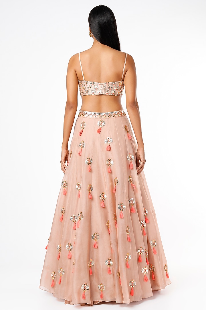Peach Organza Silk Embroidered Wedding Lehenga Set by Maison Blu at Pernia's Pop Up Shop