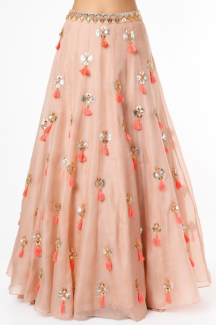 Peach Organza Silk Embroidered Wedding Lehenga Set by Maison Blu at Pernia's Pop Up Shop