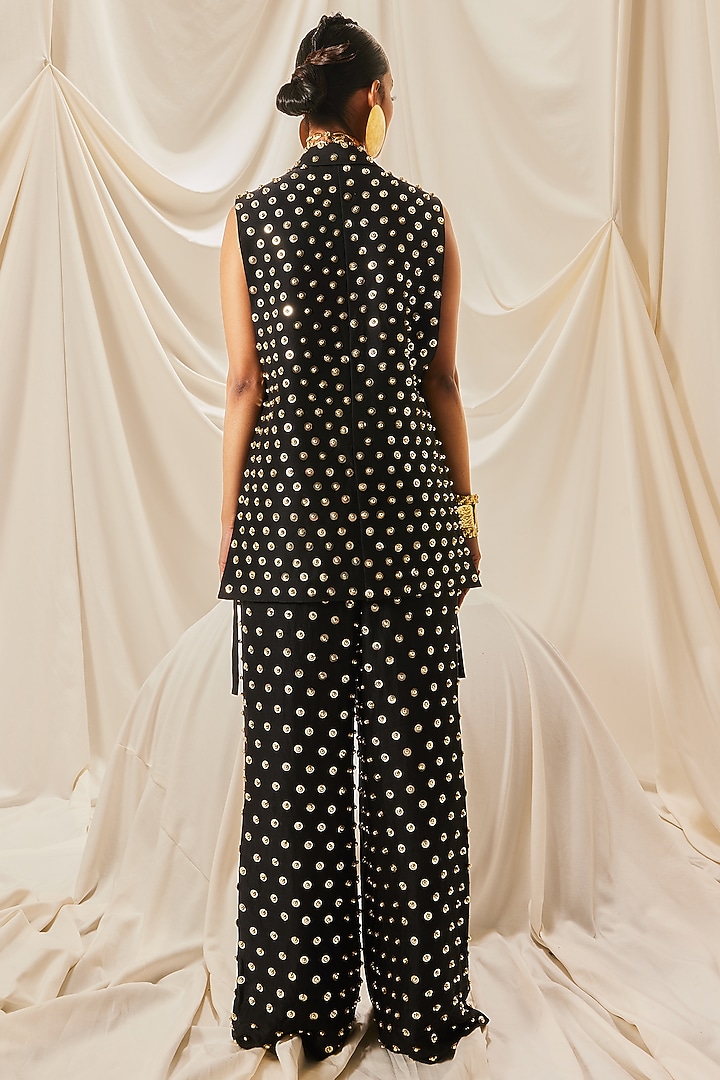 Black Dupion Silk & Art Silk Sequins Embellished Blazer Set by Maison Blu at Pernia's Pop Up Shop