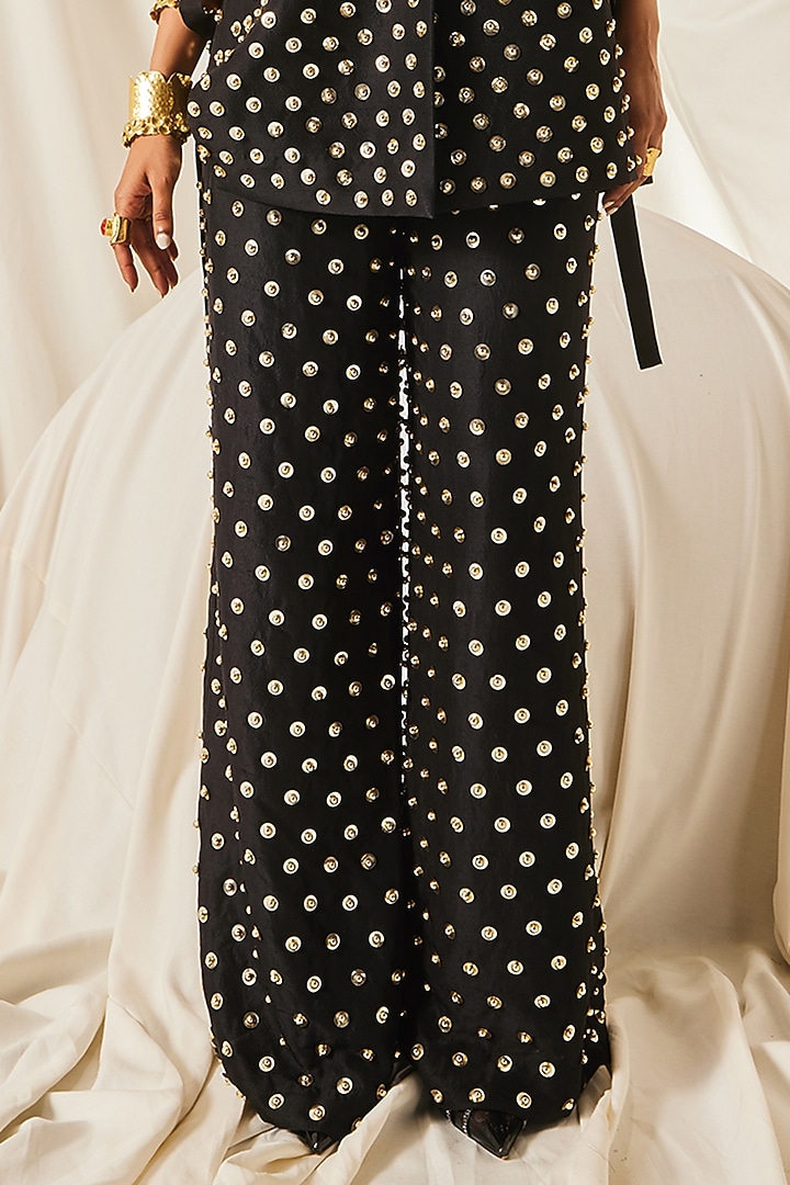 Black Dupion Silk & Art Silk Sequins Embellished Blazer Set by Maison Blu at Pernia's Pop Up Shop