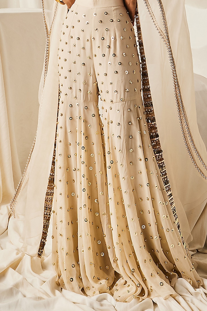 Ivory Organza & Dupion Silk Embellished Gharara Set by Maison Blu at Pernia's Pop Up Shop
