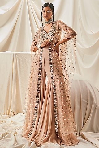 Nude Georgette & Organza Gharara Set by Maison Blu