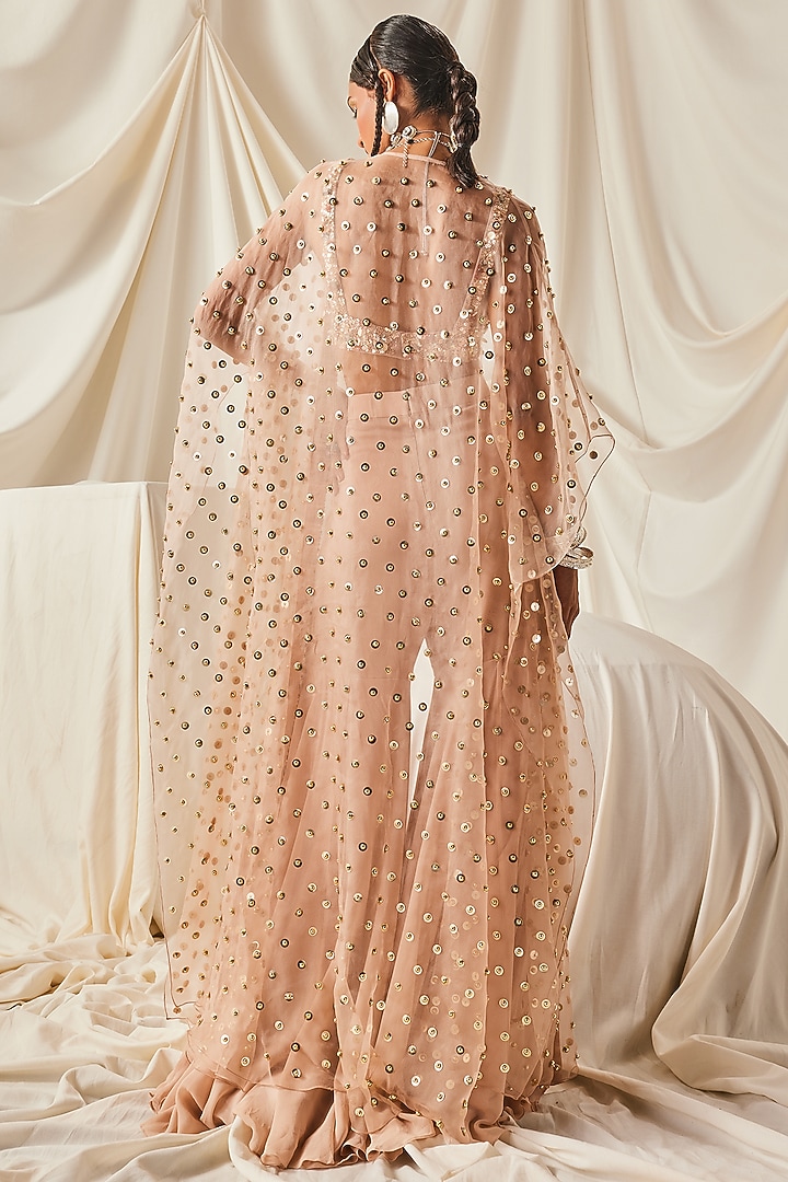 Nude Georgette & Organza Gharara Set by Maison Blu at Pernia's Pop Up Shop
