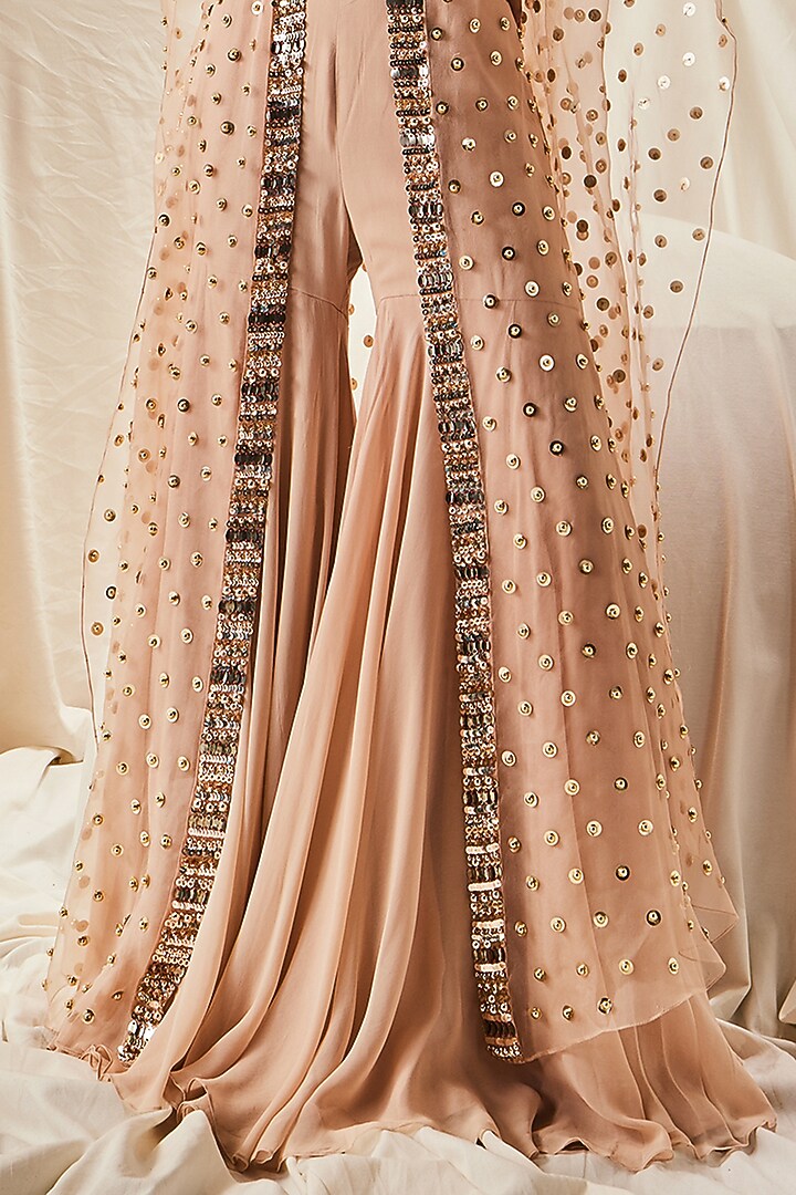 Nude Georgette & Organza Gharara Set by Maison Blu at Pernia's Pop Up Shop