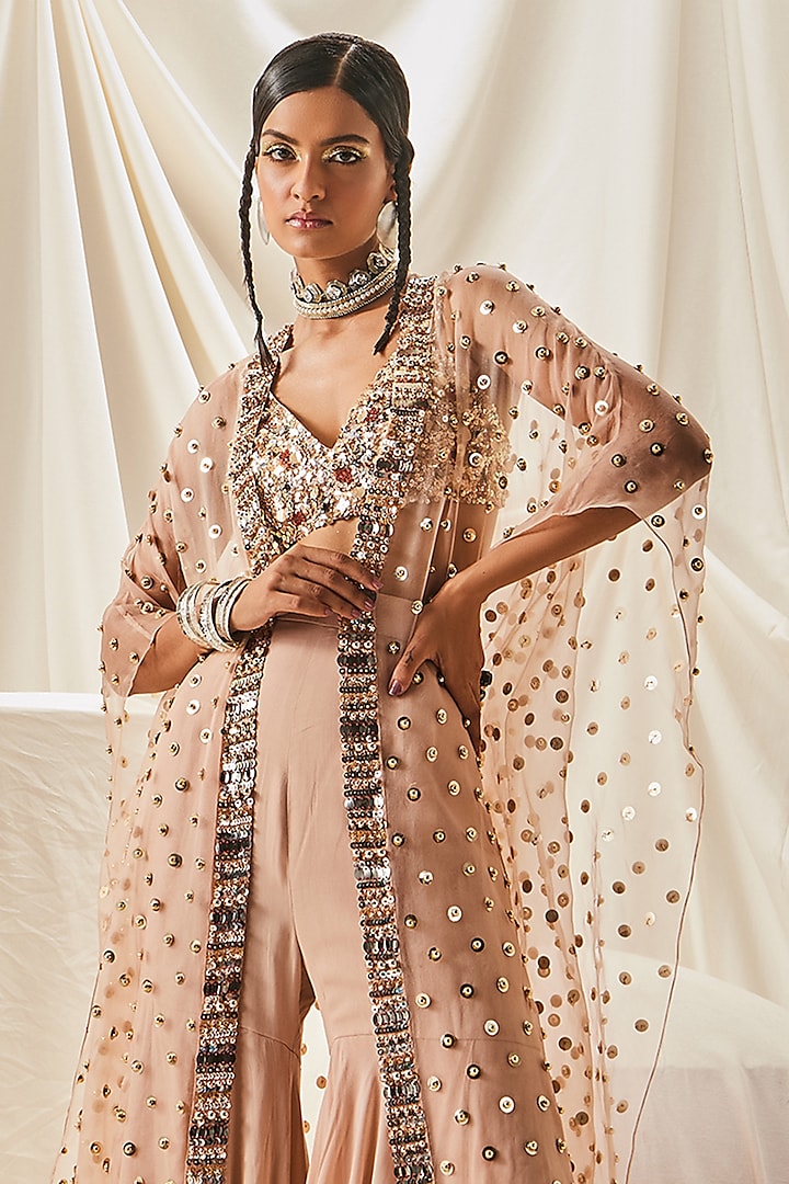 Nude Georgette & Organza Gharara Set by Maison Blu at Pernia's Pop Up Shop