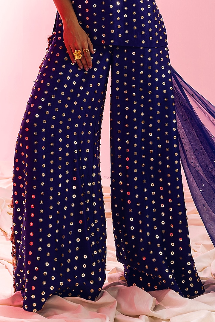 Electric Blue Dupion Silk & Art Silk Sequins Embroidered Kurta Set by Maison Blu at Pernia's Pop Up Shop
