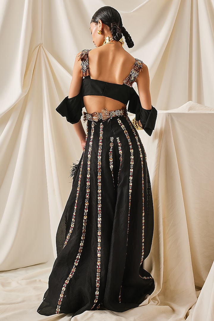 Black Organza & Art Embroidered Wedding Sharara Set by Maison Blu at Pernia's Pop Up Shop