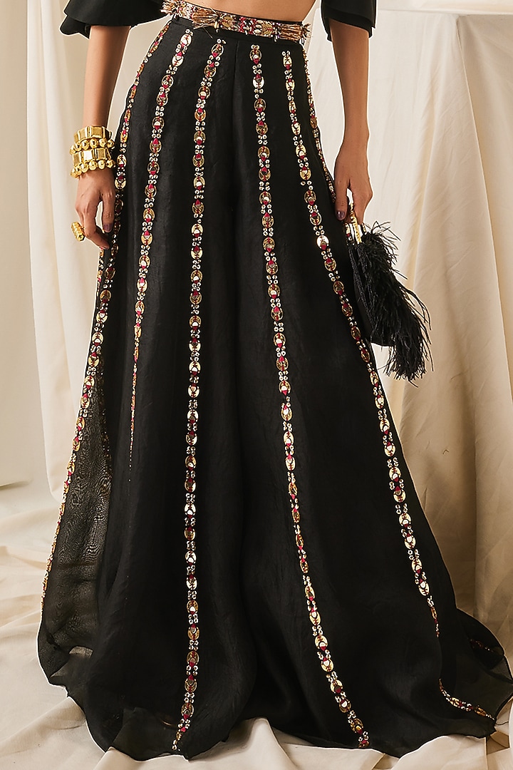 Black Organza & Art Embroidered Wedding Sharara Set by Maison Blu at Pernia's Pop Up Shop