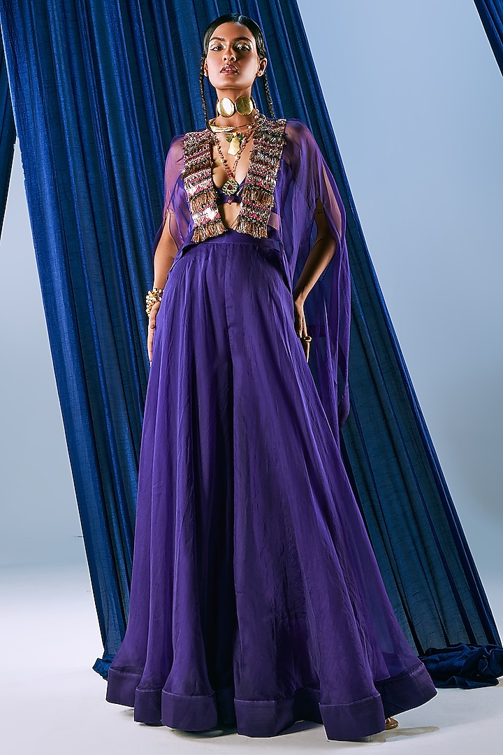 Purple Organza & Art Silk Sharara Set by Maison Blu