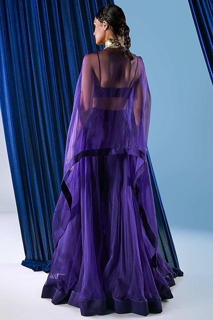 Purple Organza & Art Silk Wedding Sharara Set by Maison Blu at Pernia's Pop Up Shop
