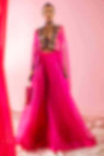 Pink Organza & Art Silk Sharara Set by Maison Blu