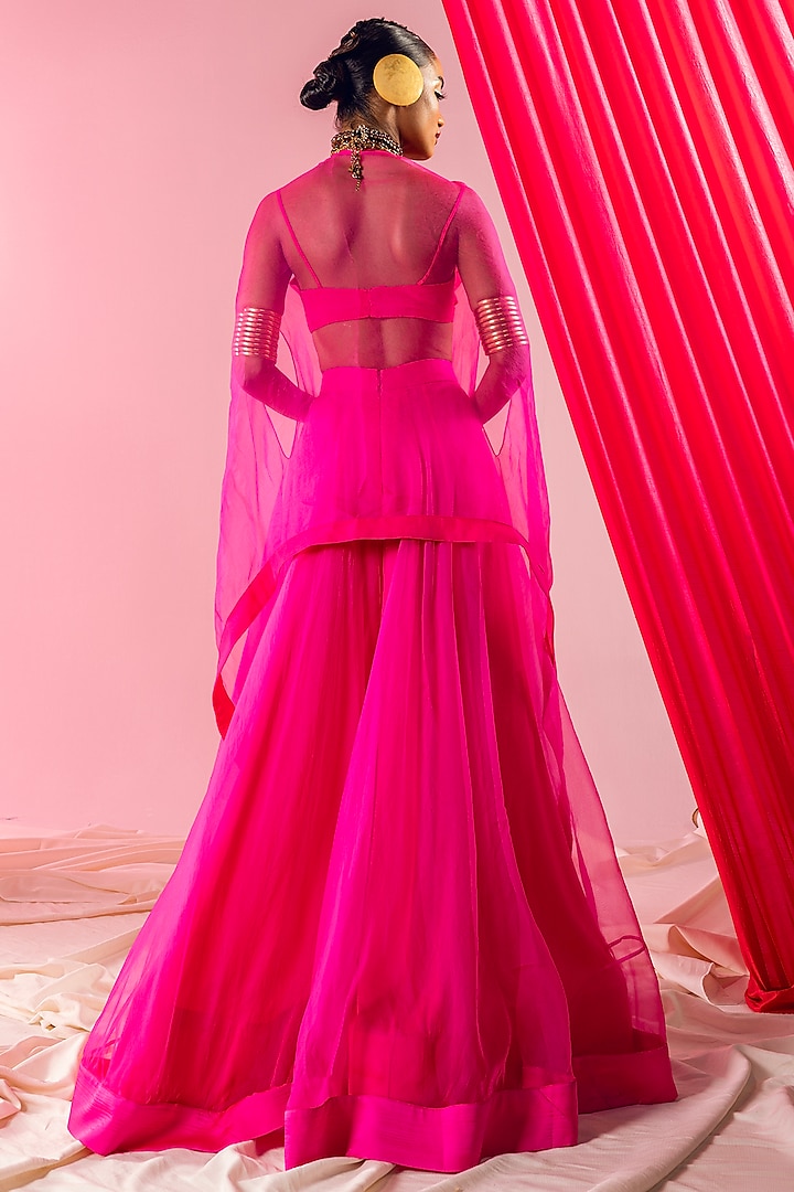 Pink Organza & Art Silk Wedding Sharara Set by Maison Blu at Pernia's Pop Up Shop