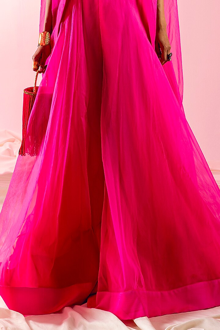 Pink Organza & Art Silk Wedding Sharara Set by Maison Blu at Pernia's Pop Up Shop