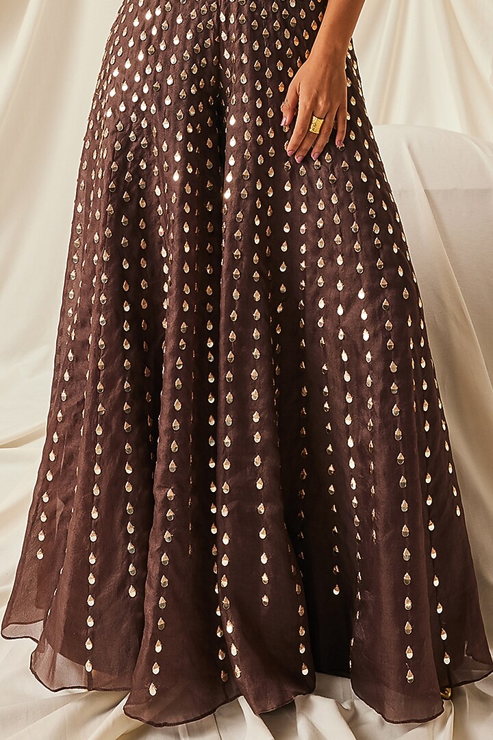 Brown Organza & Art Silk Fringe Embroidered Jumpsuit by Maison Blu at Pernia's Pop Up Shop