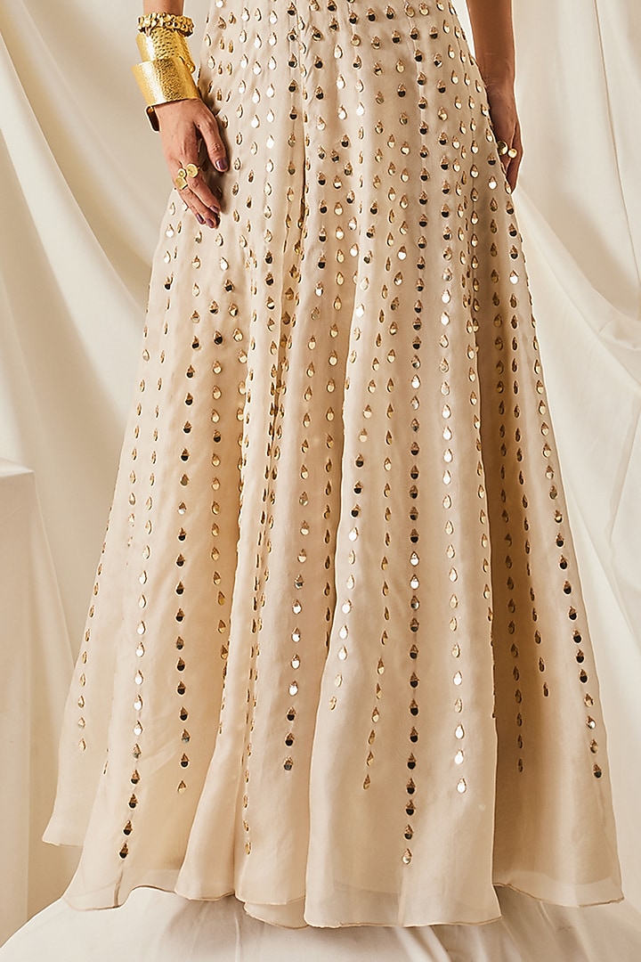 Ivory Organza & Art Silk Fringe Embroidered Jumpsuit by Maison Blu at Pernia's Pop Up Shop