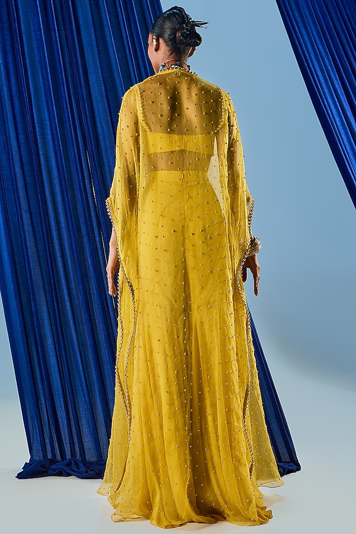 Mustard Yellow Organza & Art Silk Gharara Set by Maison Blu at Pernia's Pop Up Shop