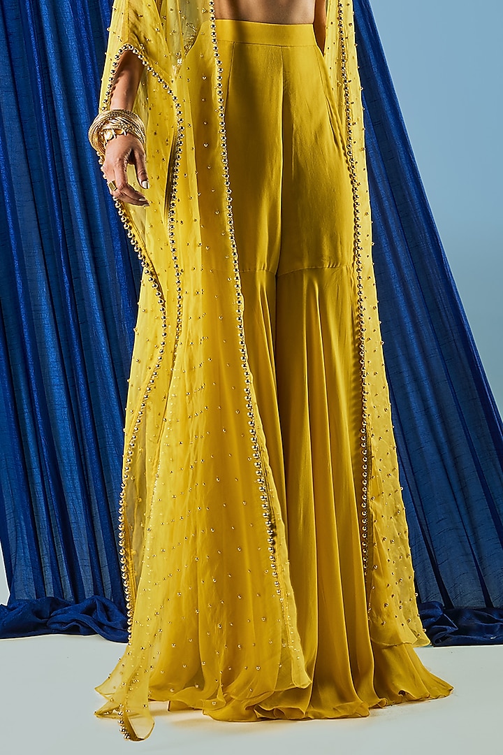 Mustard Yellow Organza & Art Silk Gharara Set by Maison Blu at Pernia's Pop Up Shop