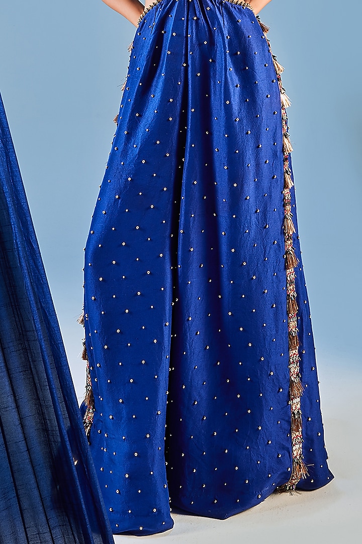 Electric Blue Dupion Silk & Art Silk Metal Ball Embroidered Jumpsuit by Maison Blu at Pernia's Pop Up Shop
