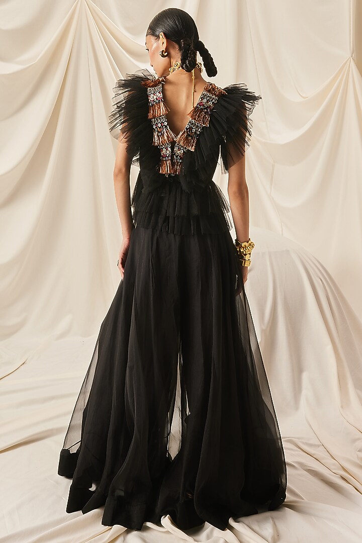 Black Net & Organza Wedding Sharara Set by Maison Blu at Pernia's Pop Up Shop