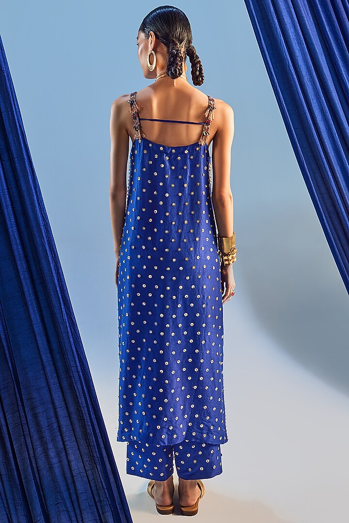Electric Blue Dupion Silk & Art Silk Sequins Embroidered Kurta Set by Maison Blu at Pernia's Pop Up Shop