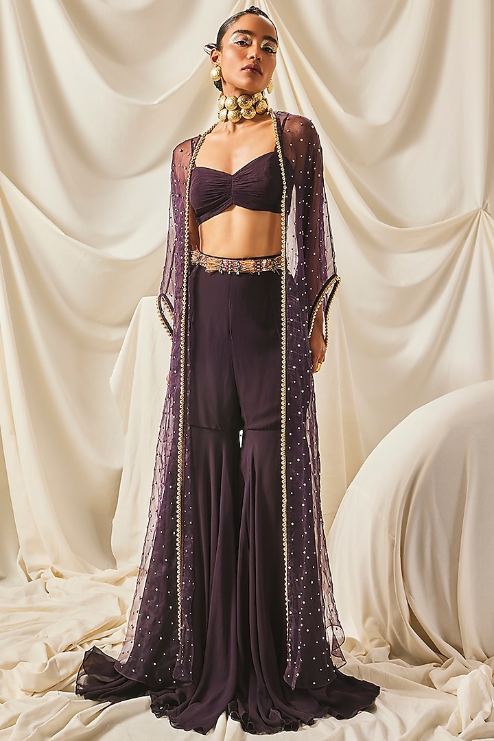 Plum Georgette Gharara Set by Maison Blu at Pernia's Pop Up Shop