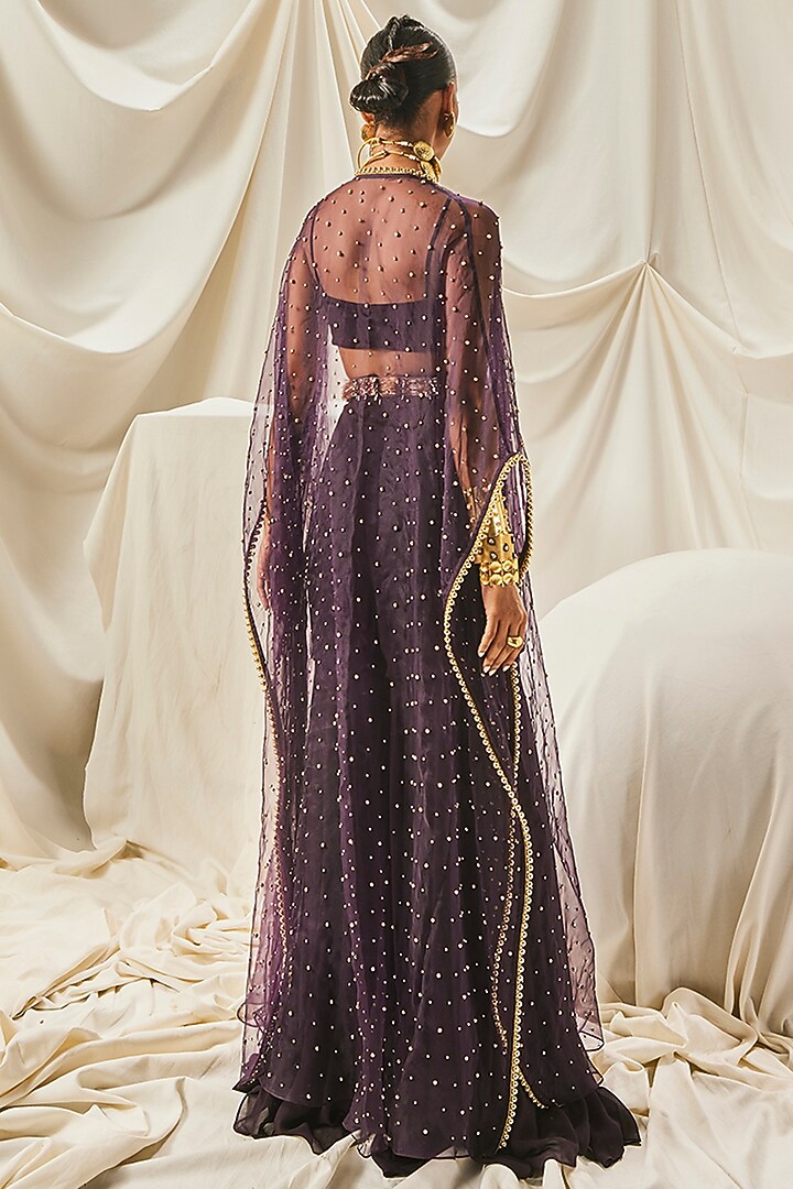 Plum Georgette Gharara Set by Maison Blu at Pernia's Pop Up Shop