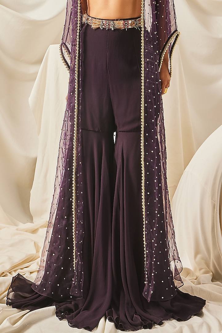 Plum Georgette Gharara Set by Maison Blu at Pernia's Pop Up Shop