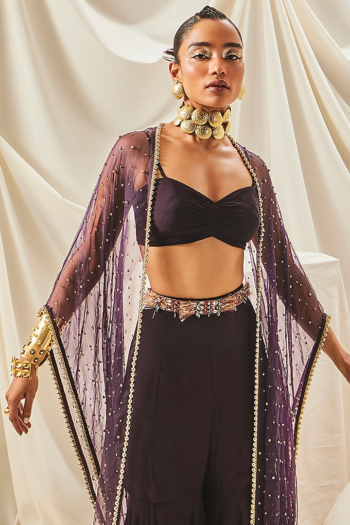 Plum Georgette Gharara Set by Maison Blu at Pernia's Pop Up Shop