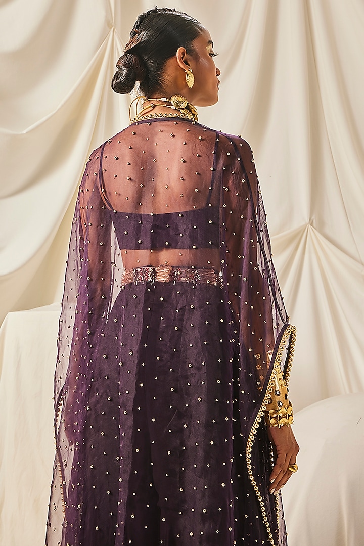 Plum Georgette Gharara Set by Maison Blu at Pernia's Pop Up Shop