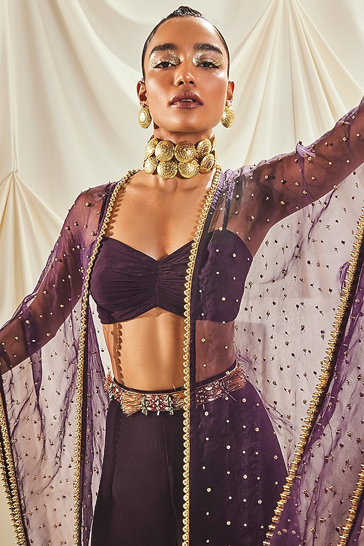 Plum Georgette Gharara Set by Maison Blu at Pernia's Pop Up Shop