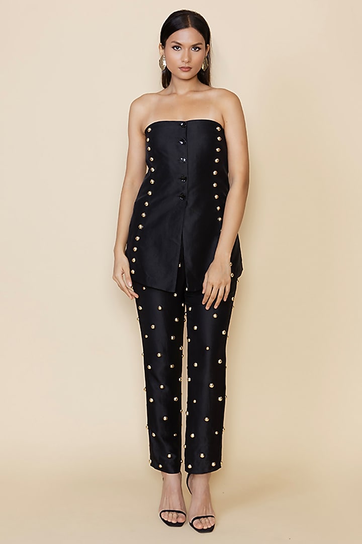 Black Silk Studded Pant Set by Maison Blu at Pernia's Pop Up Shop