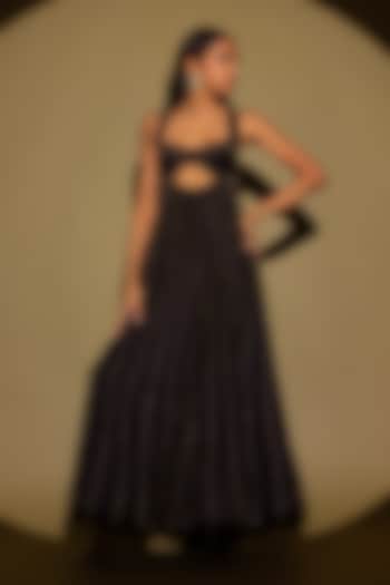 Black Silk Studded Cut-Out Jumpsuit by Maison Blu at Pernia's Pop Up Shop