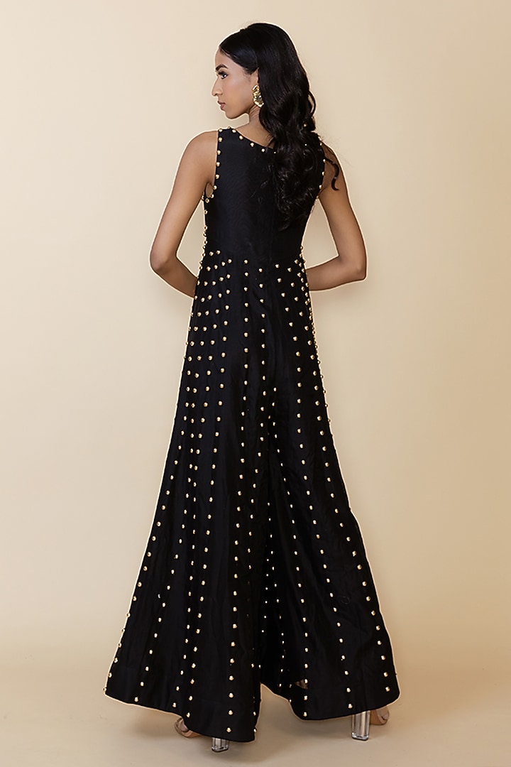 Black Silk Studded Cut-Out Jumpsuit by Maison Blu at Pernia's Pop Up Shop