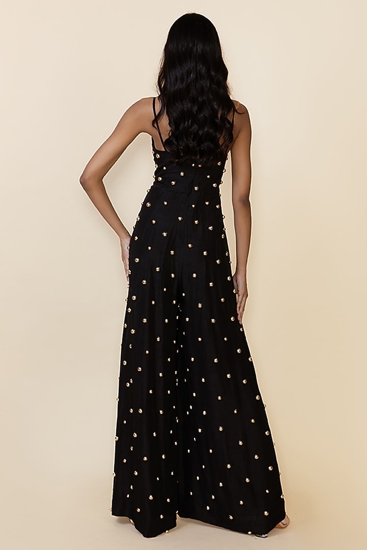 Black Silk Studded Cut-Out Jumpsuit by Maison Blu at Pernia's Pop Up Shop