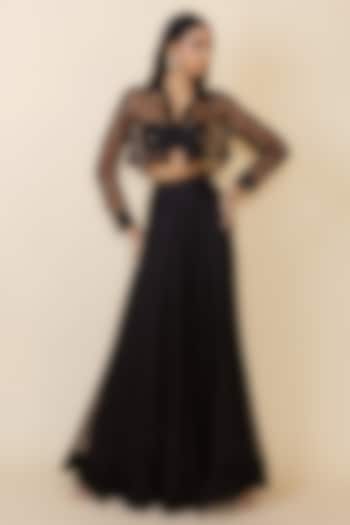 Black Sheer Silk Wedding Sharara Set by Maison Blu at Pernia's Pop Up Shop