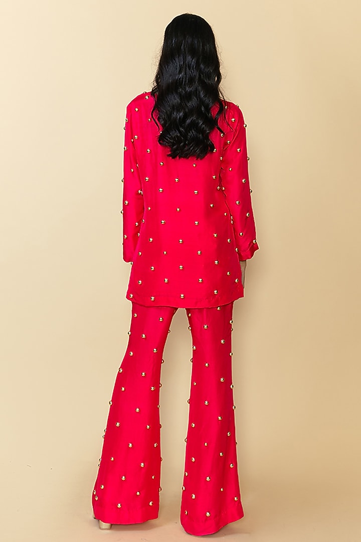Watermelon Silk Studded Kurta Set by Maison Blu at Pernia's Pop Up Shop