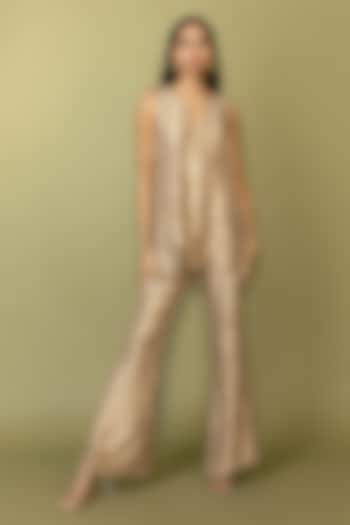 Nude Silk Studded Kurta Set by Maison Blu at Pernia's Pop Up Shop