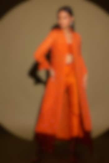 Rust Orange Georgette Jacket Set by Maison Blu at Pernia's Pop Up Shop