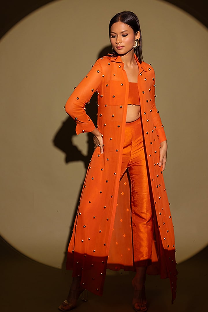 Rust Orange Georgette Jacket Set by Maison Blu at Pernia's Pop Up Shop
