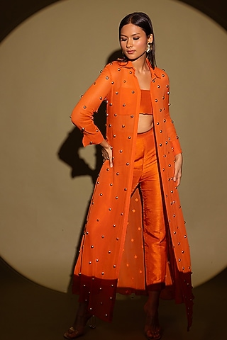 Rust Orange Georgette Jacket Set by Maison Blu