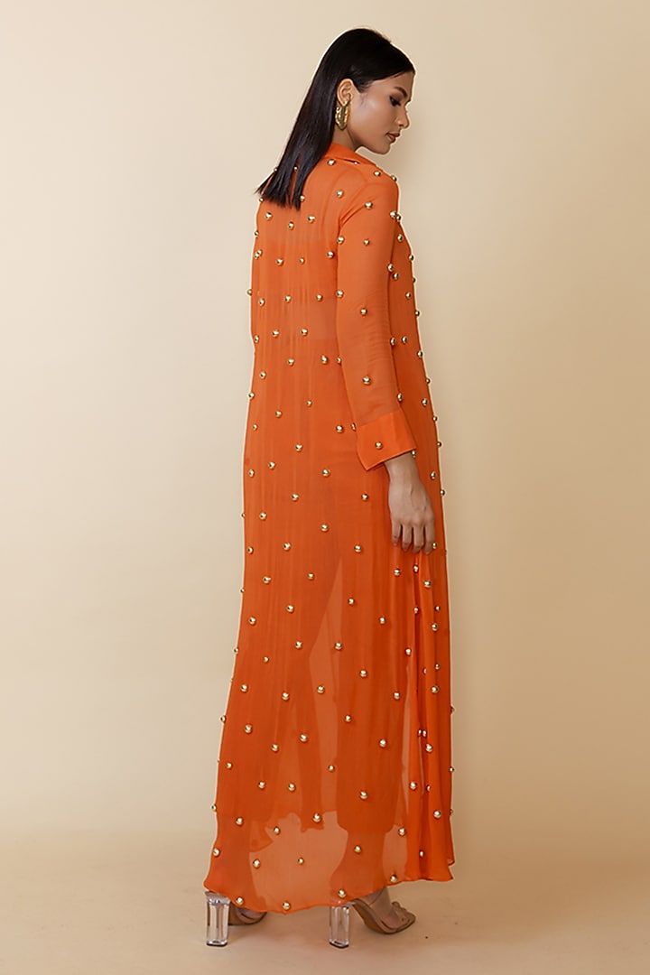 Rust Orange Georgette Jacket Set by Maison Blu at Pernia's Pop Up Shop