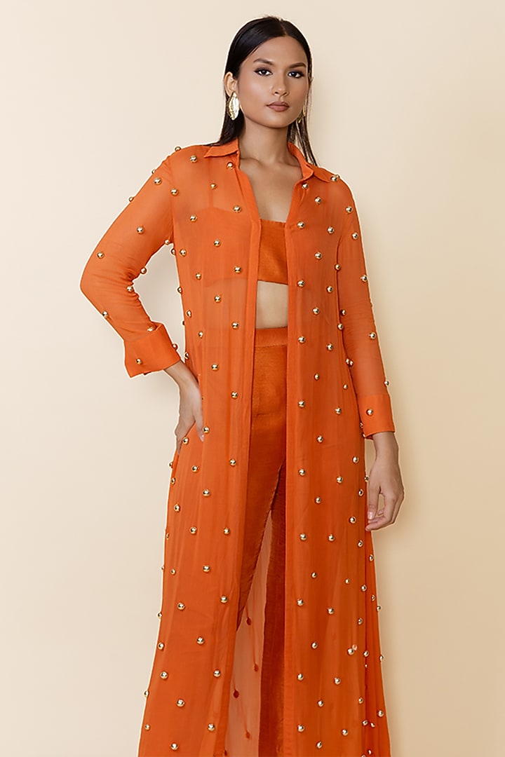 Rust Orange Georgette Jacket Set by Maison Blu at Pernia's Pop Up Shop