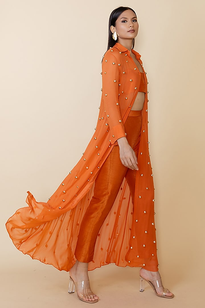 Rust Orange Georgette Jacket Set by Maison Blu at Pernia's Pop Up Shop