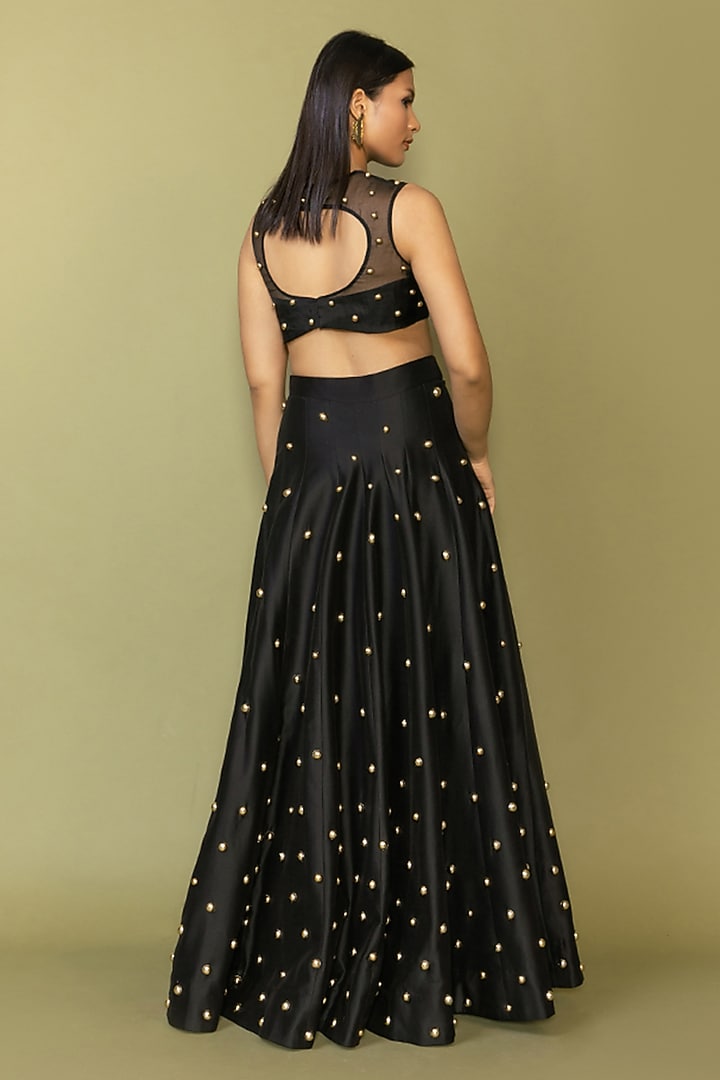 Black Silk Studded Wedding Lehenga Set by Maison Blu at Pernia's Pop Up Shop