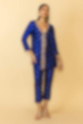 Blue Silk Sequins Work Kurta Set by Maison Blu at Pernia's Pop Up Shop