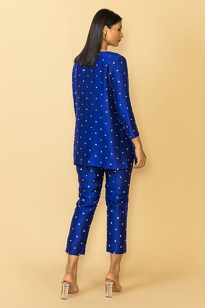 Blue Silk Sequins Work Kurta Set by Maison Blu at Pernia's Pop Up Shop