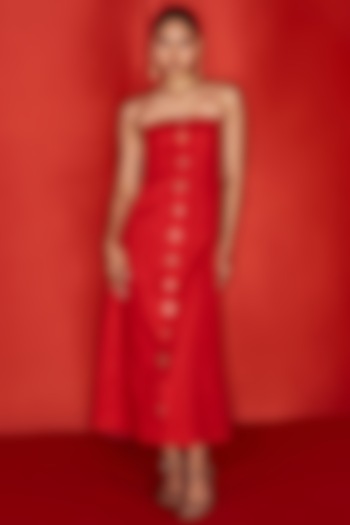 Red Linen Tube Vacation Dress by Maison Blu at Pernia's Pop Up Shop