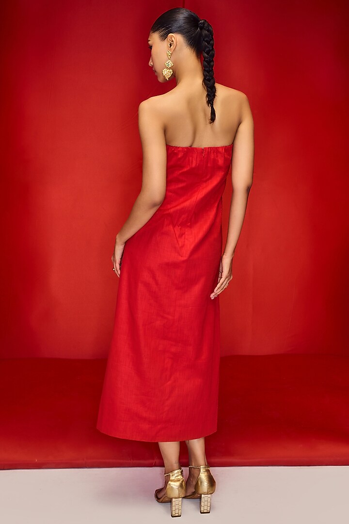 Red Linen Tube Vacation Dress by Maison Blu at Pernia's Pop Up Shop