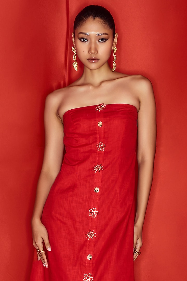 Red Linen Tube Vacation Dress by Maison Blu at Pernia's Pop Up Shop