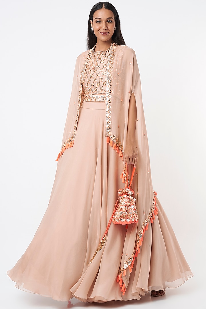 Peach Tasselled Cape Set by Maison Blu at Pernia's Pop Up Shop